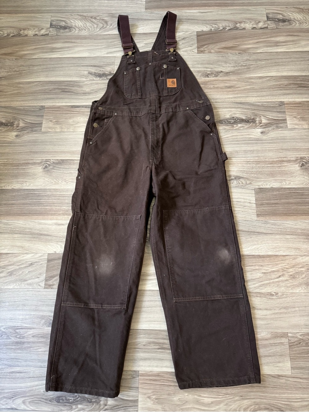 Carhartt Double Knee Duck Canvas Bib Overalls in Brown Size 38 x 30